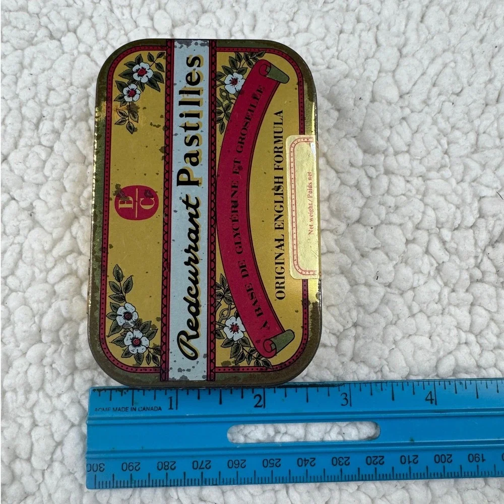 Vintage EC Redcurrant Pastilles Gold Metal Tin Original English‎ Formula 1993